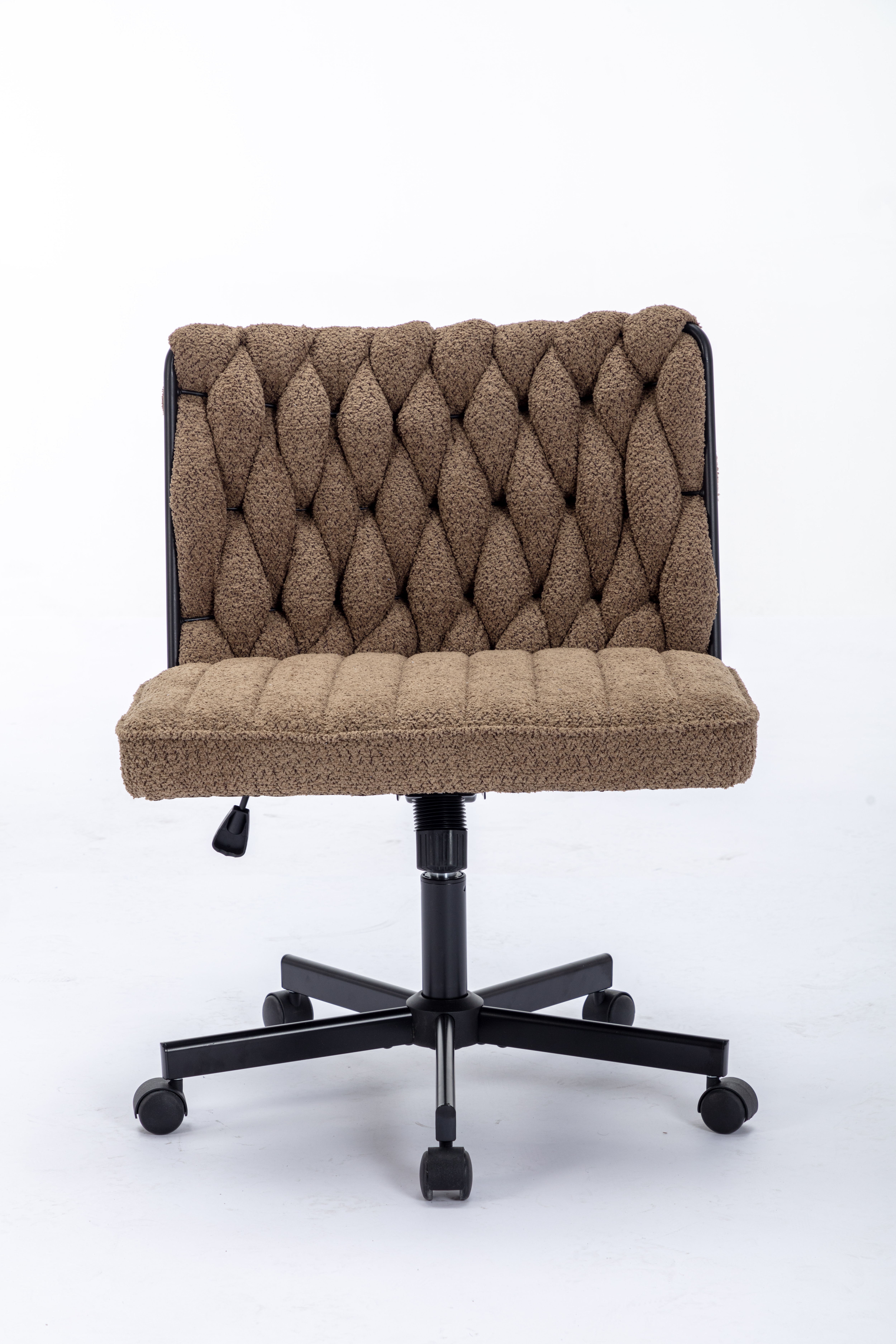 Criss Cross Legged Office Desk Chair With Wheels, Modern Armless Desk Chair With Wide Seat, Home Office Chairs For Work, Meditation, Vanity,Brown_voghion.com
